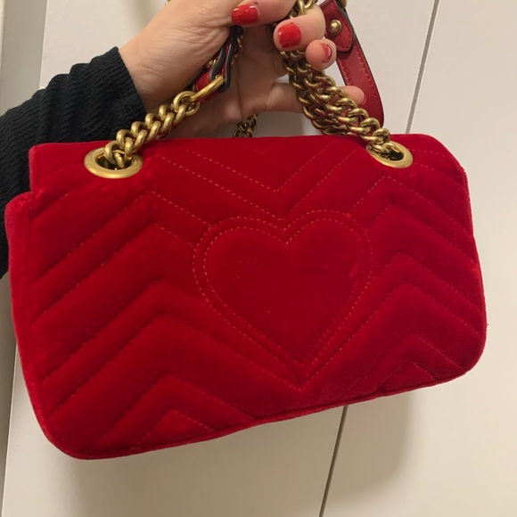 Gucci Red Velvent Mini Marmont - Picture 5 of 8